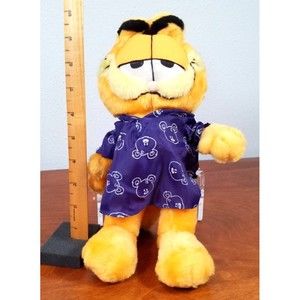 Garfield Plush Stuffed Animal 16" Purple Satin Mickey Disney Night Shirt Vintage